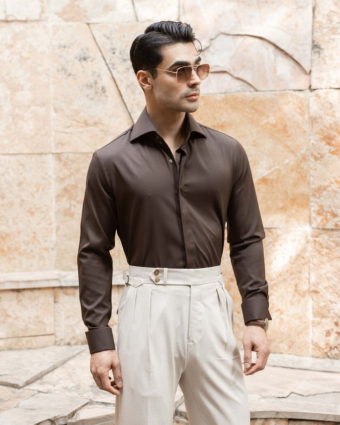 chocolate brown dress shirt Dark Small (Neck Size Mens Size:7.0 EW Luxury Beaded Wedding Dress H-S22