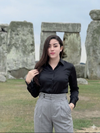 Light Grey High-Waist Buckle Pants