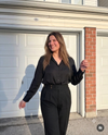 All-Black High-Waist Pleated Pants