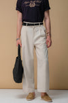Ecru Wide-Leg Pleated Pant