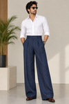 Pin Stripes Wide Leg Pleated Pant