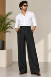 Pin Stripes Wide Leg Pleated Pant